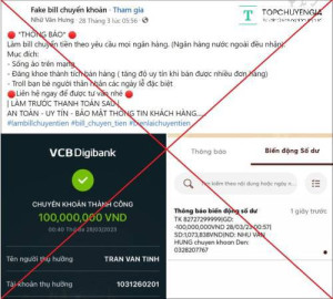 Giả mạo biên lai chuyển tiền thành công